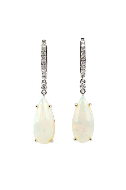 Pair of 18k Gold Opal and Diamond Earrings