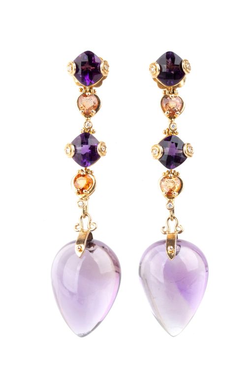 Pair of 18k Gold Multi-Gem Earrings