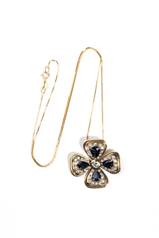 18k Gold Sapphire and Diamond Pendant Necklace