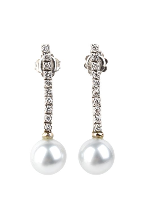 Pair of 18k Gold Pearl and Diamond Earrings