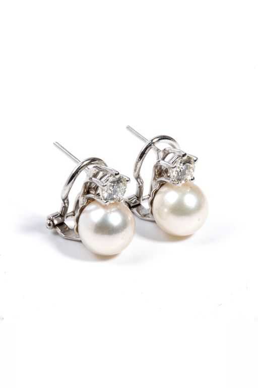 Pair of 18k Gold Pearl and Diamond Earrings