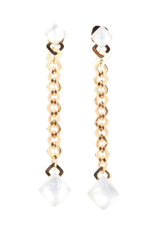 Pair of 18k Gold Chalcedony Earrings