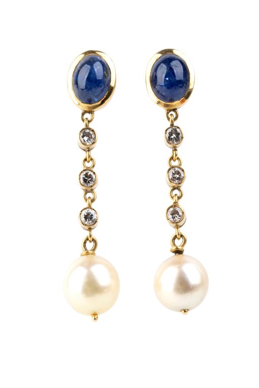 Pair of 18k Gold Multi-Gem Earrings