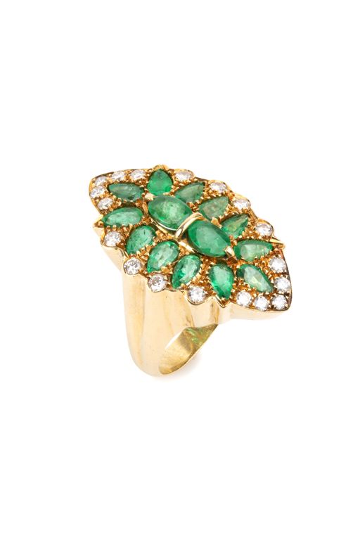 18k Gold Emerald and Diamond Ring