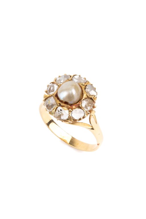 Gold Diamond and Pearl Ring
