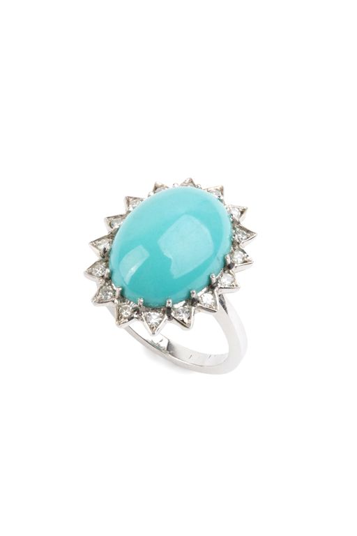 18k Gold Turquoise and Diamond Ring