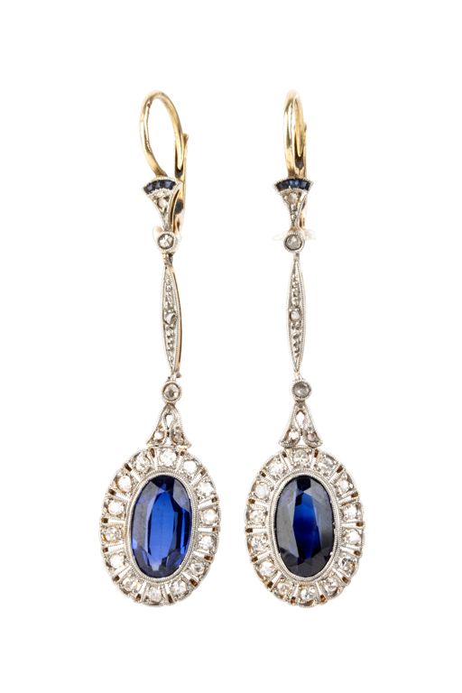 Gold and Platinum Sapphire and Diamond Earrings