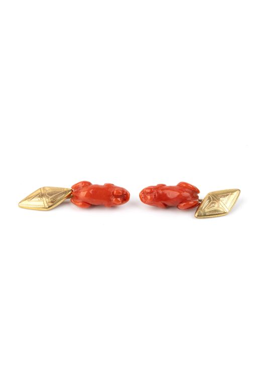 Pair of 9k Gold Coral Cufflinks