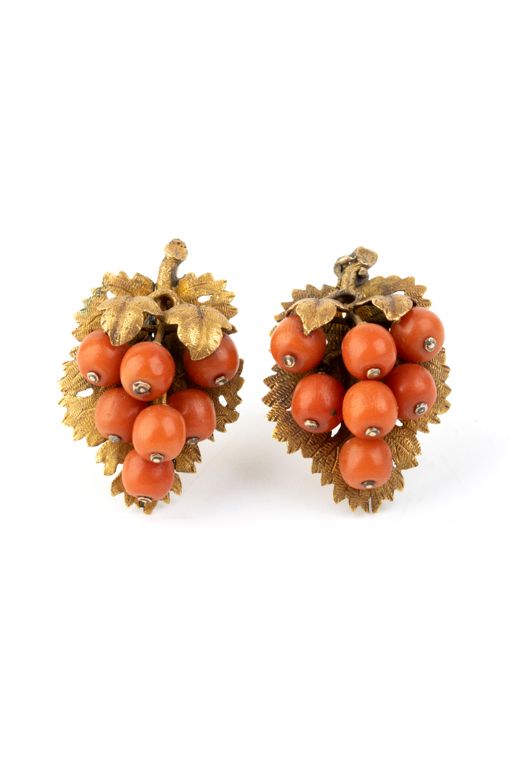 Pair of 14k Gold Coral Earrings