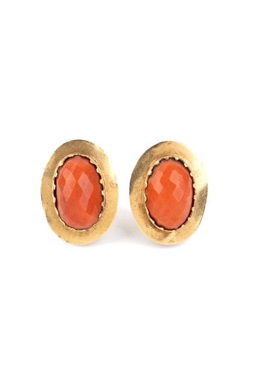 Pair of 14k Gold Coral Earrings