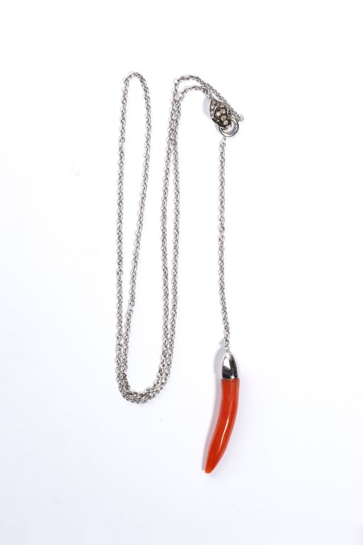 18k Gold Coral and Diamond Pendant Necklace