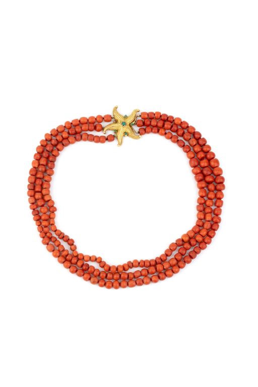 18k Gold Coral and Chrysoprase Necklace