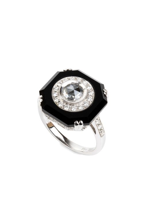 18k Gold Onyx and Diamond Ring