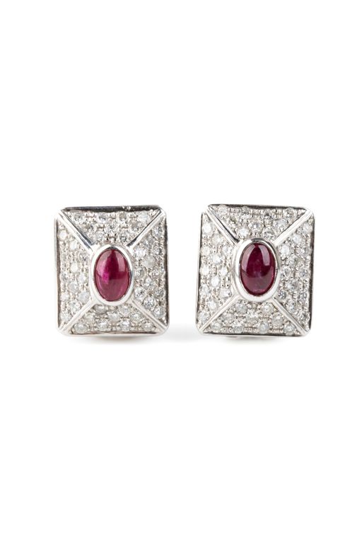 Pair of 18k Gold Ruby and Diamond Earrings