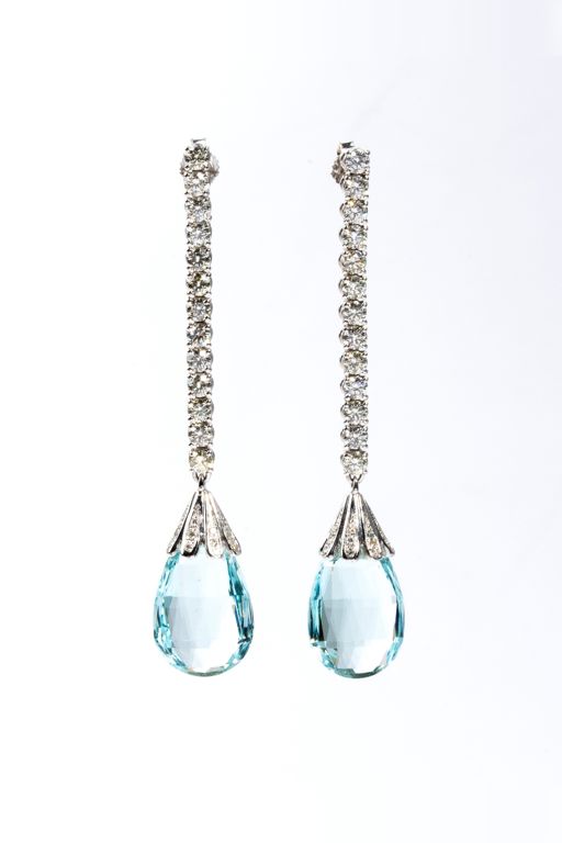 Pair of 18k Gold Aquamarine and Diamond Earrings