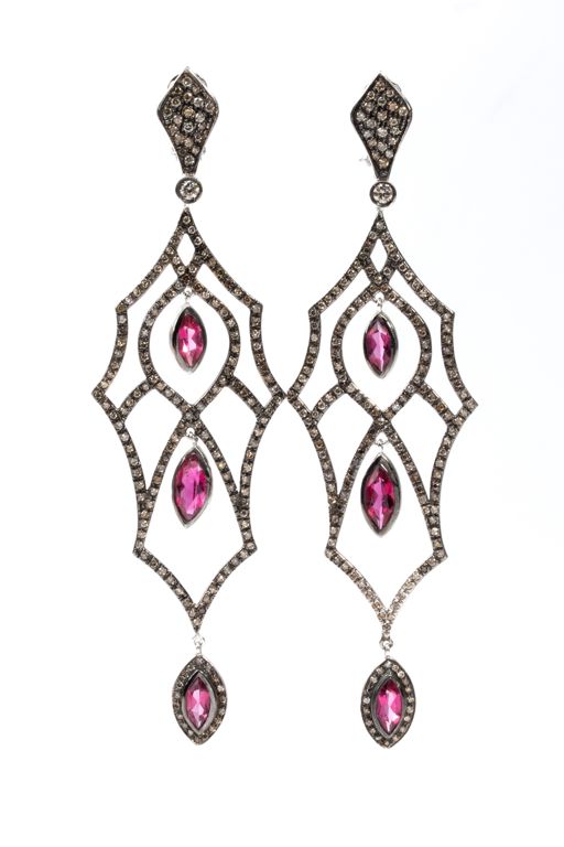 Pair of 18k Gold Tourmaline and Diamond Earrings
