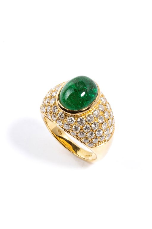 18k Gold Emerald and Diamond Ring