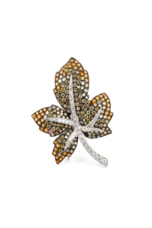 18k Gold Diamond and Garnet Brooch