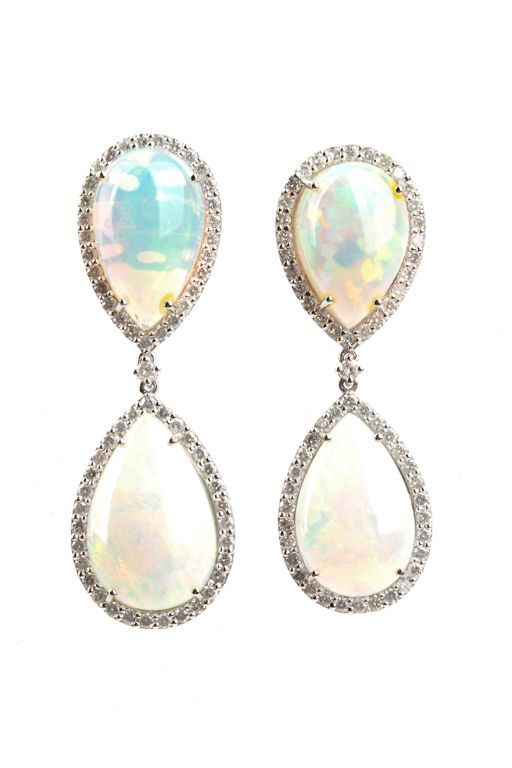 Pair of 18k Gold Opal and Diamond Earrings