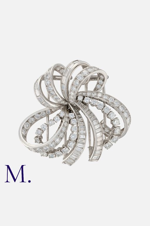 18k White Gold and Platinum Diamond Brooch