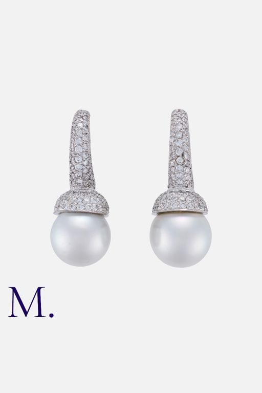 18k White Gold Pearl and Diamond Earrings