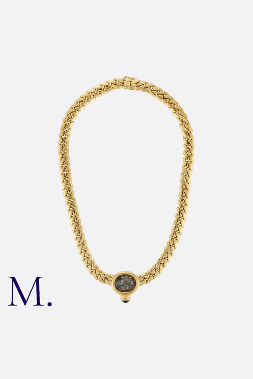 18k Gold and Silver Sapphire Coin Collar Necklace