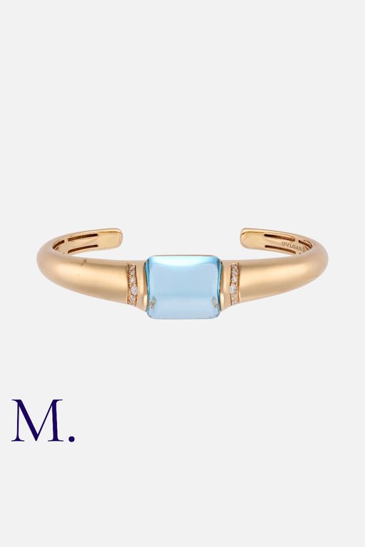 18k Yellow Gold Topaz and Diamond Cuff Bracelet