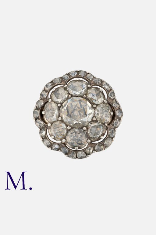 9k Yellow Gold and Silver Diamond Cluster Ring