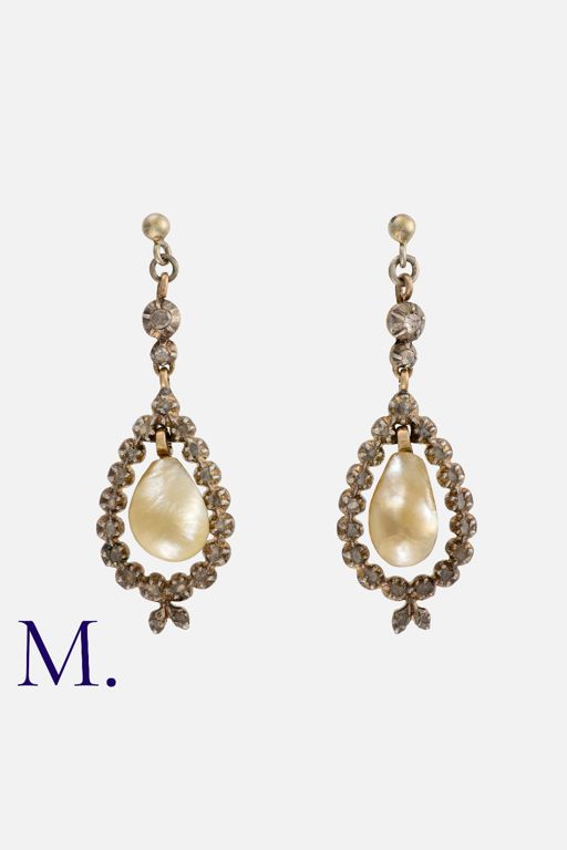 9k Gold and Silver Pearl and Diamond Earrings