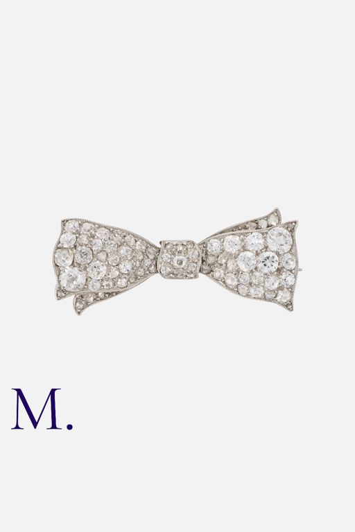 Platinum Diamond Bow Brooch