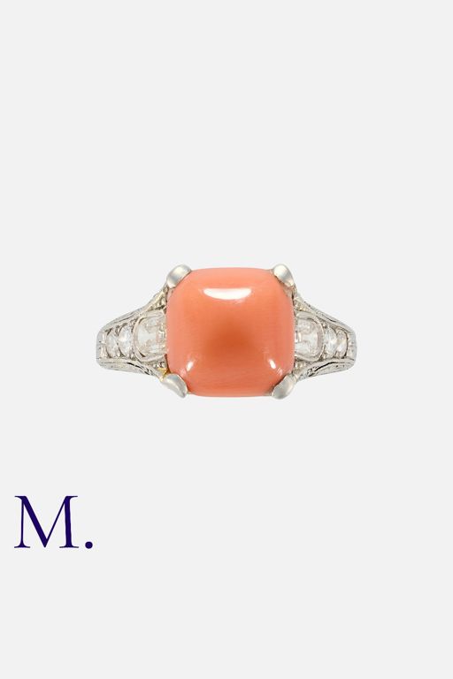 Platinum Coral and Diamond Ring
