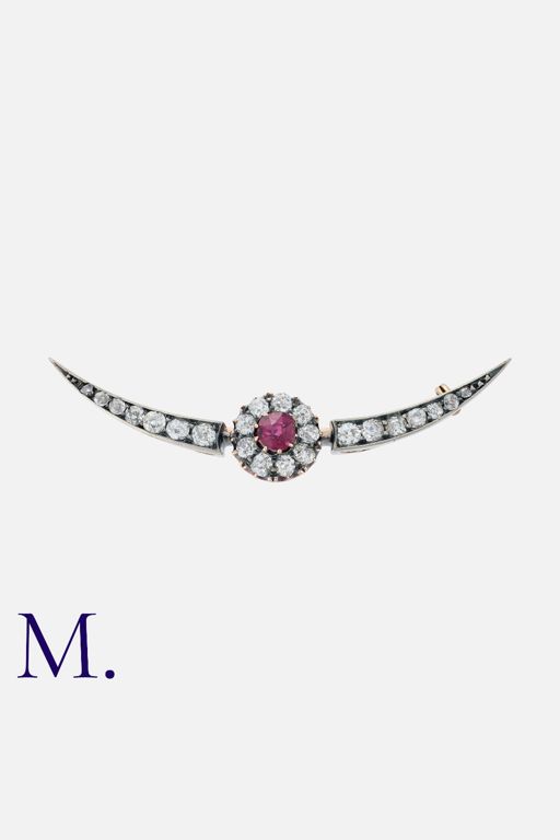15k Yellow Gold and Silver Ruby and Diamond Brooch