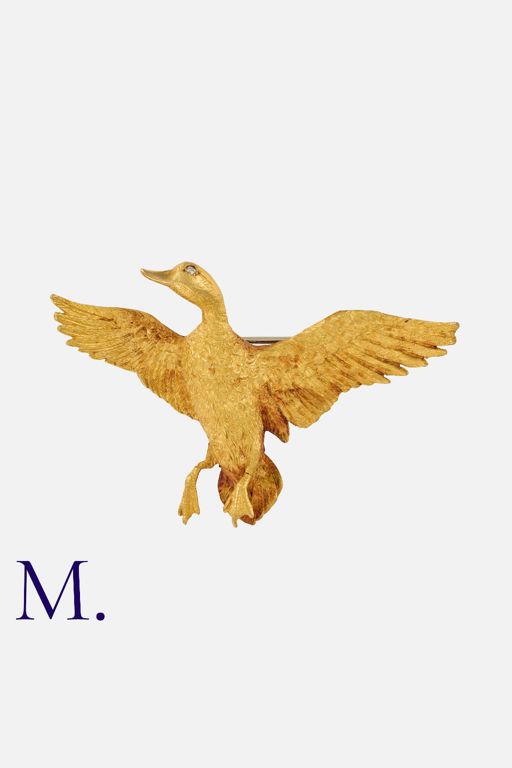 18k Yellow Gold Diamond Duck Brooch
