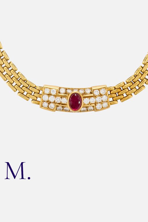 18k Yellow Gold Ruby and Diamond Collar Necklace