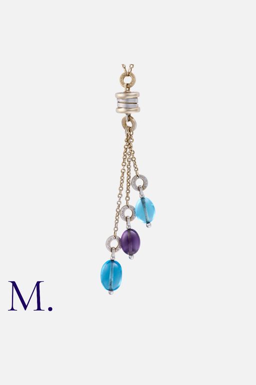 18k White Gold Amethyst and Topaz Pendant Necklace