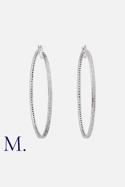 18k White Gold Diamond Hoop Earrings