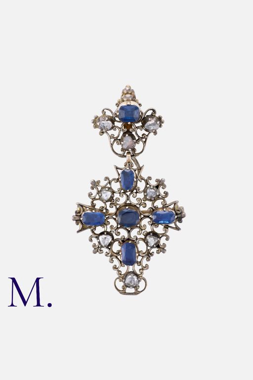 Silver Sapphire and Diamond Pendant/Brooch