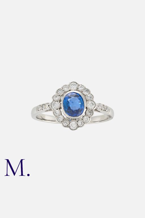 Platinum Sapphire and Diamond Cluster Ring