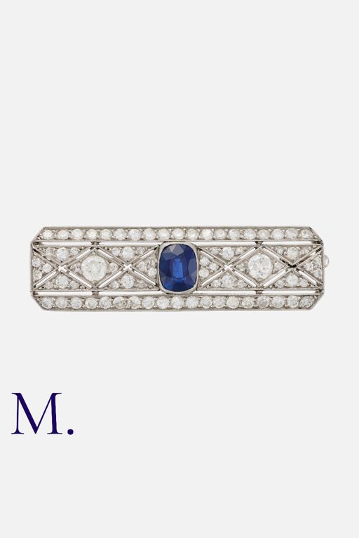 Platinum Sapphire and Diamond Brooch