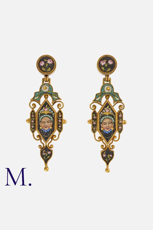 18k Yellow Gold Micromosaic Earrings
