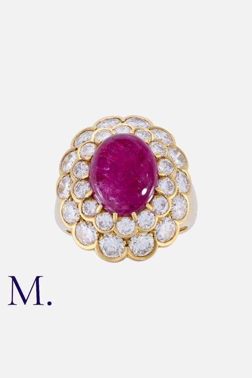 18k Yellow Gold Ruby and Diamond Cluster Ring