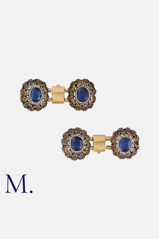 Yellow Gold and Silver Sapphire Cufflinks