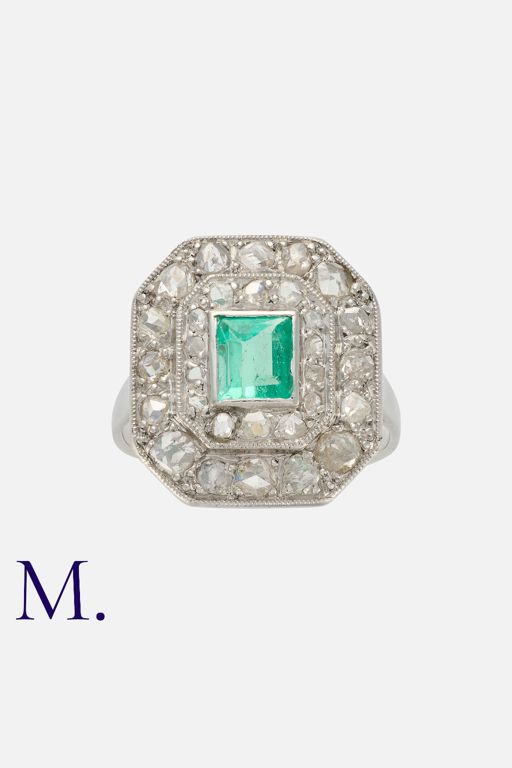 18k White Gold Emerald and Diamond Ring