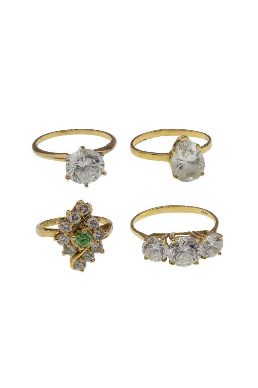 Four 14k Gold Cubic Zirconia Rings