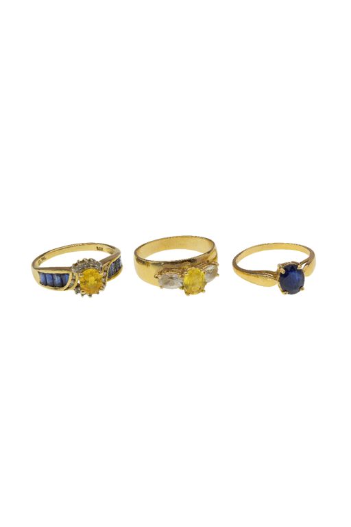 Three 14k Gold Sapphire and Diamond Rings