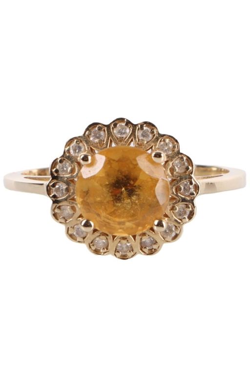 14k Gold Citrine and Diamond Ring