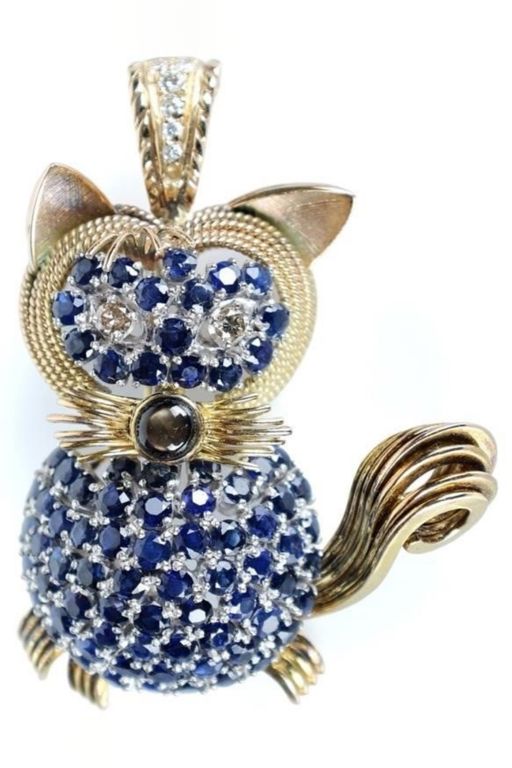 14k Gold Sapphire and Diamond Pendant Brooch
