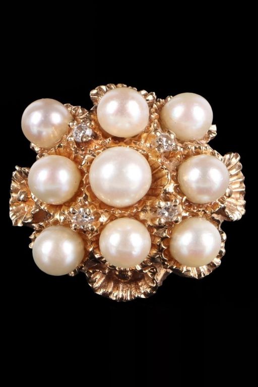 14k Gold Diamond and Pearl Ring