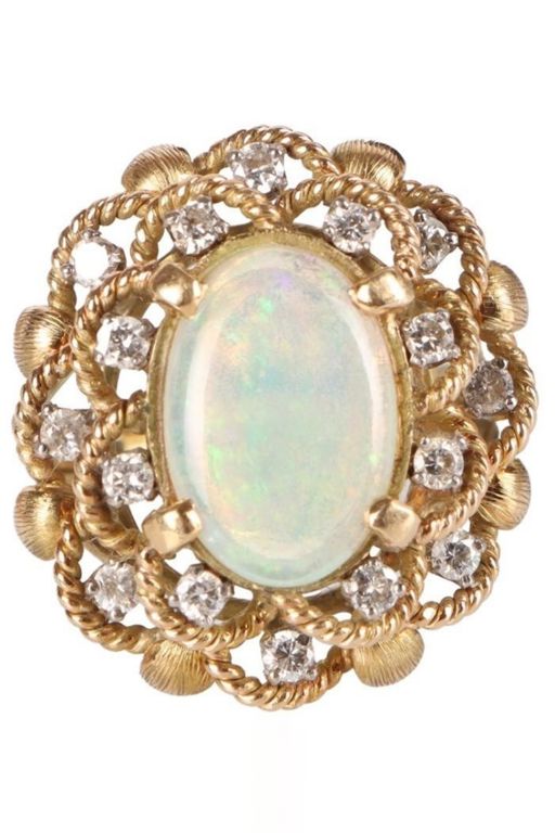 14k Gold Opal and Diamond Ring