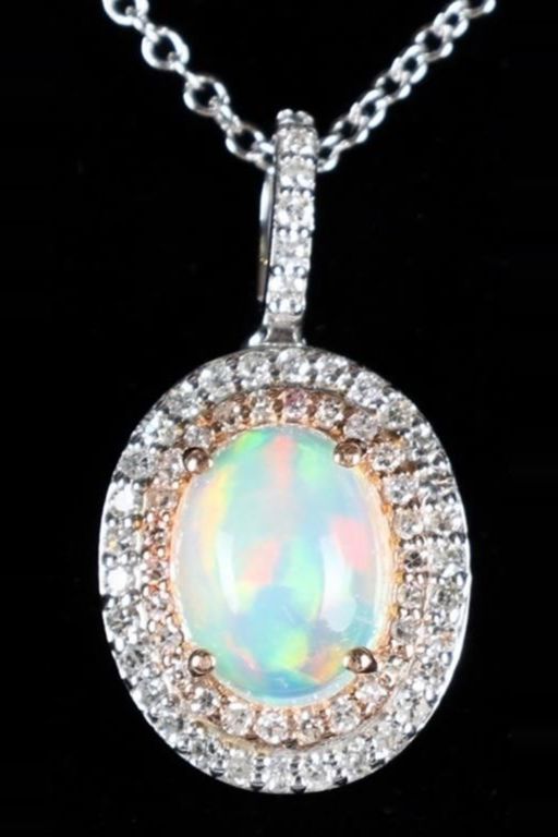 14k Gold Opal and Diamond Necklace